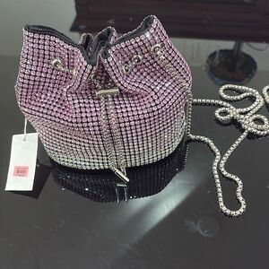 Ombré Pink and White Rhiinestone Drawstring Bag